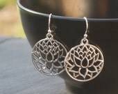 Lotus Earrings, Yoga Earrings, Yoga Jewelry, Lotus Jewelry, Buddhist Jewelry, Silver Lotus