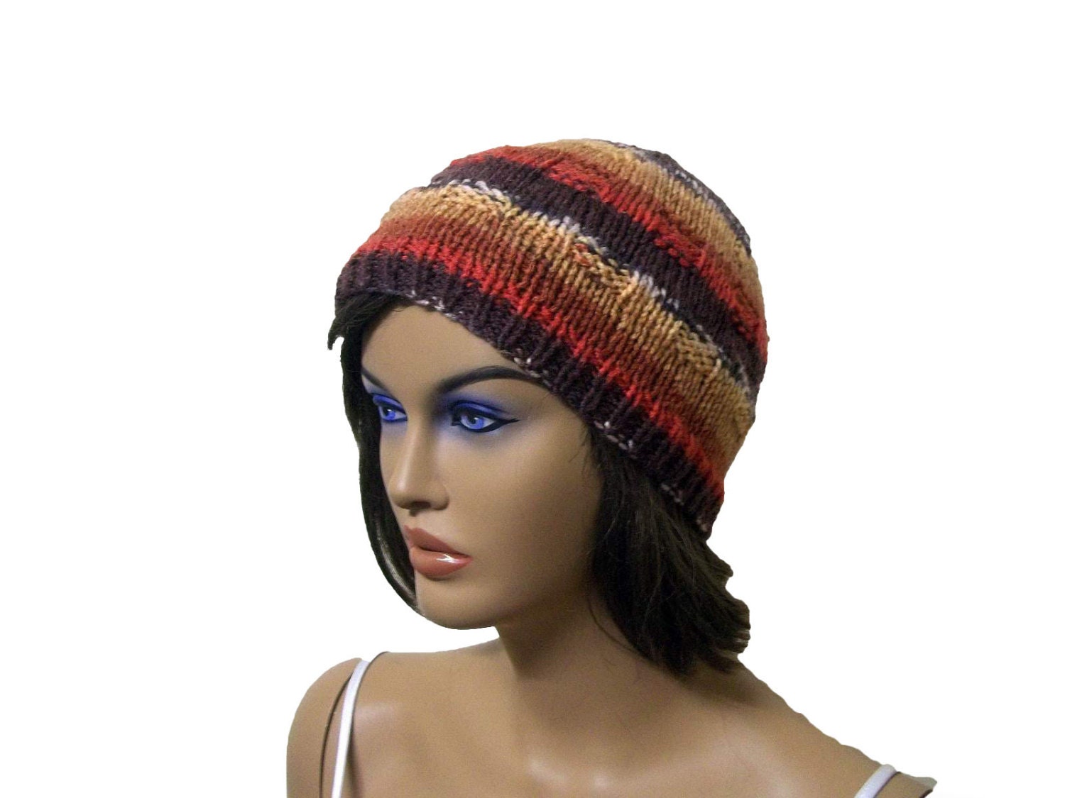 Knitting unisex beanie, beret, hat, in brown, orange and yellow shades, Winter 2013, gift for him, mens fashion, gift for her