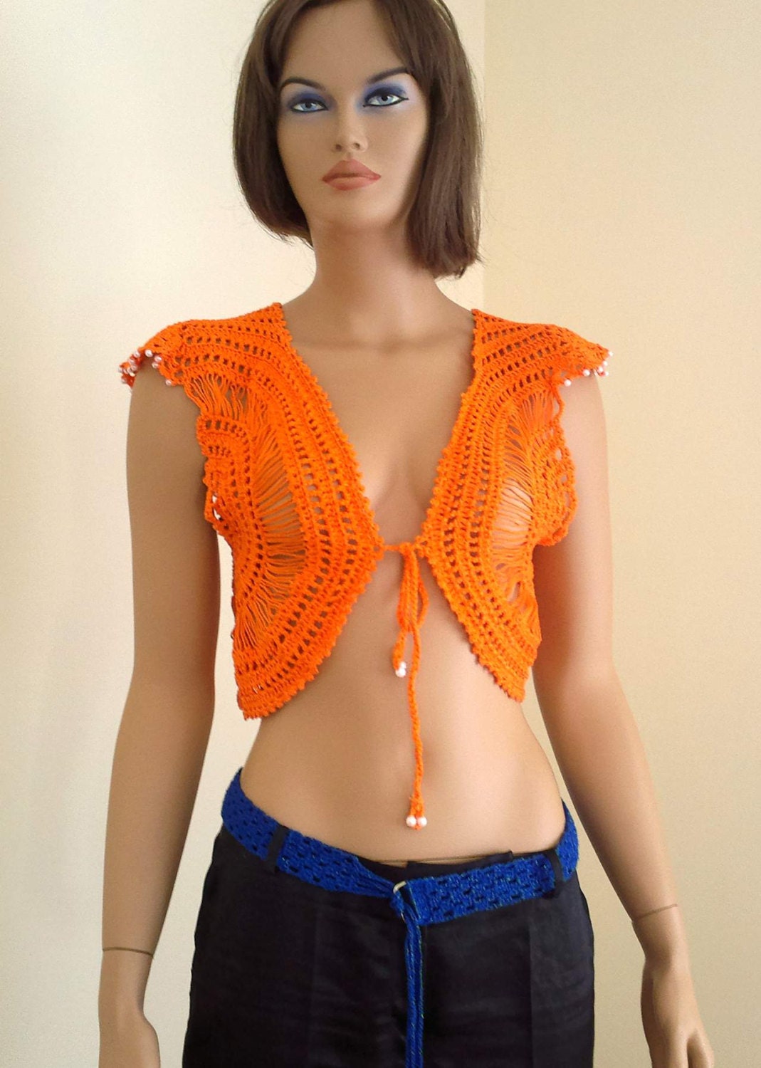 Free Shipping Sunshine Bolero crochet cotton orange Ready to ship