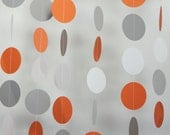 Orange, Gray & White Circle Paper Garland, Wedding, Birthday, Baby Shower, Nursery, 10 feet long