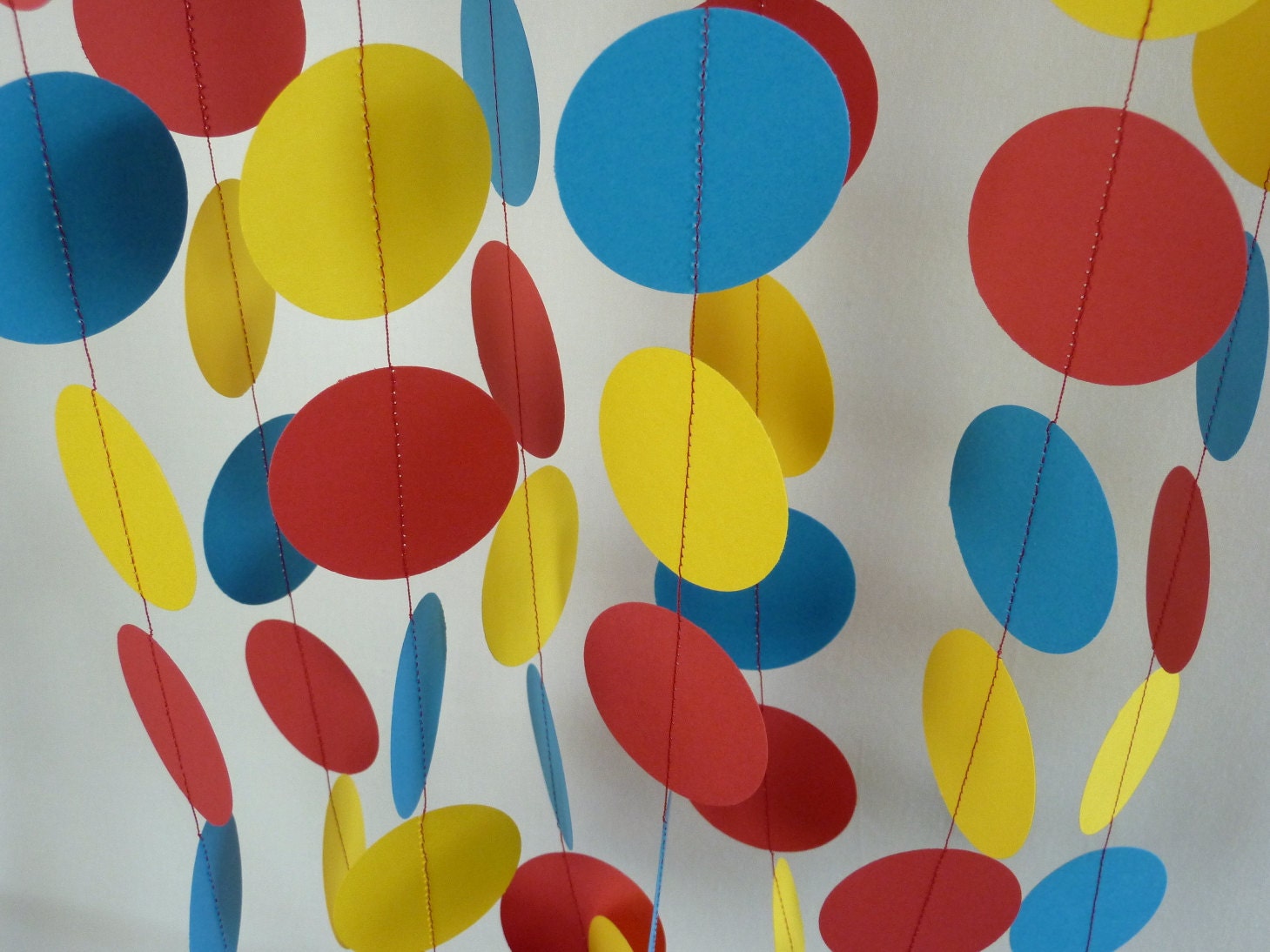 Red, Yellow, Blue Children's Birthday Party Decoration, Bright Circus Decor, Paper Garland,10 ft.