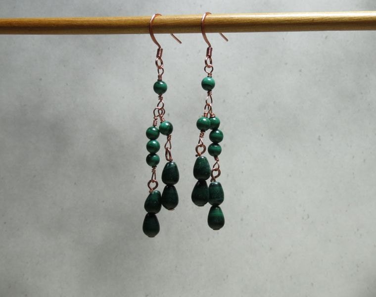 Green Malachite on Copper earrings. EAR-114