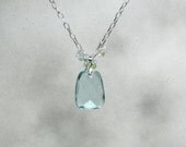 Water Stone necklace. Aqua blue quartz with blue topaz and green peridot gemstone cluster. NECK-108