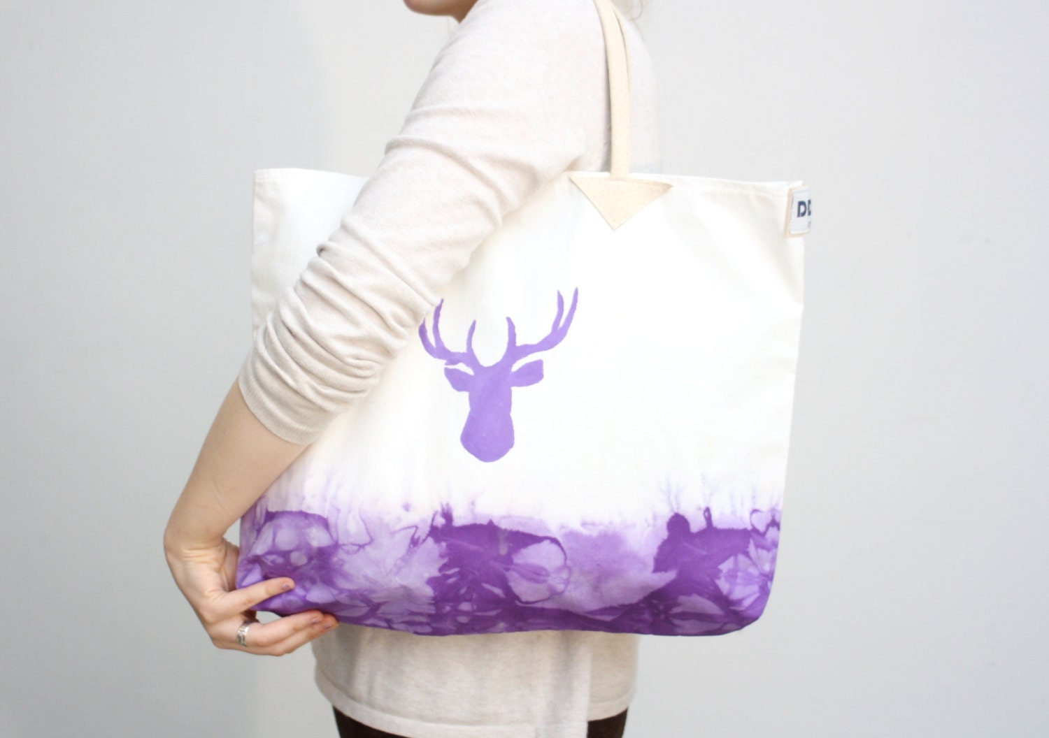 SO VIOLET/ Over sized tie dyed cotton tote bag with print