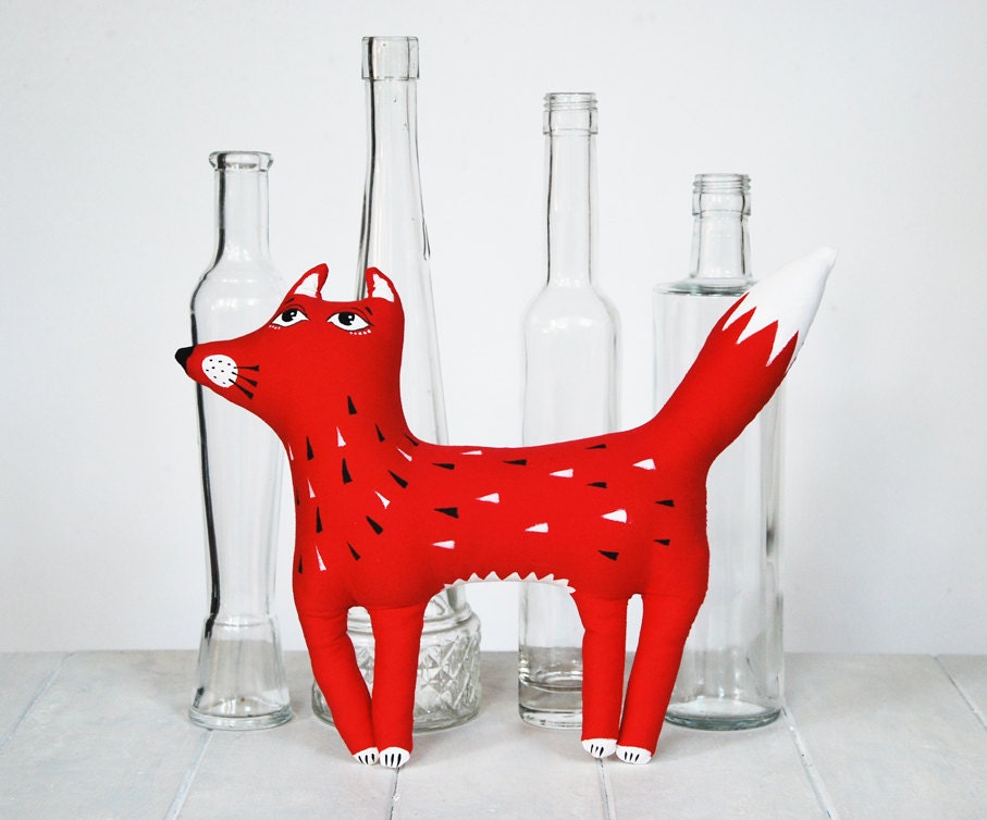 fox, a painted folk art doll - soft sculpture