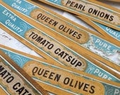 4 VINTAGE Aqua Blue and Gold Canning Labels