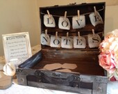Wedding Gift Card Holder Set- Vintage Styled Suitcase with Love Notes Banner and Pen