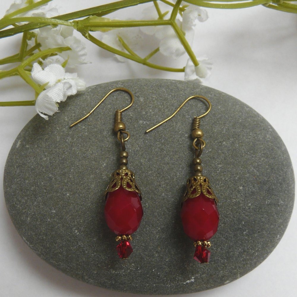 Earrings Red Crystal Teardrop Free Worldwide Shipping