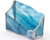 Teal Desktop Business Card Holder Handmade OOAK