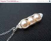 PERSONALIZED Pastel Peach Pearl Herringbone Necklace - Sterling Silver Necklace, Bridesmaids Gifts, Flower Girl, Wire Wrapped