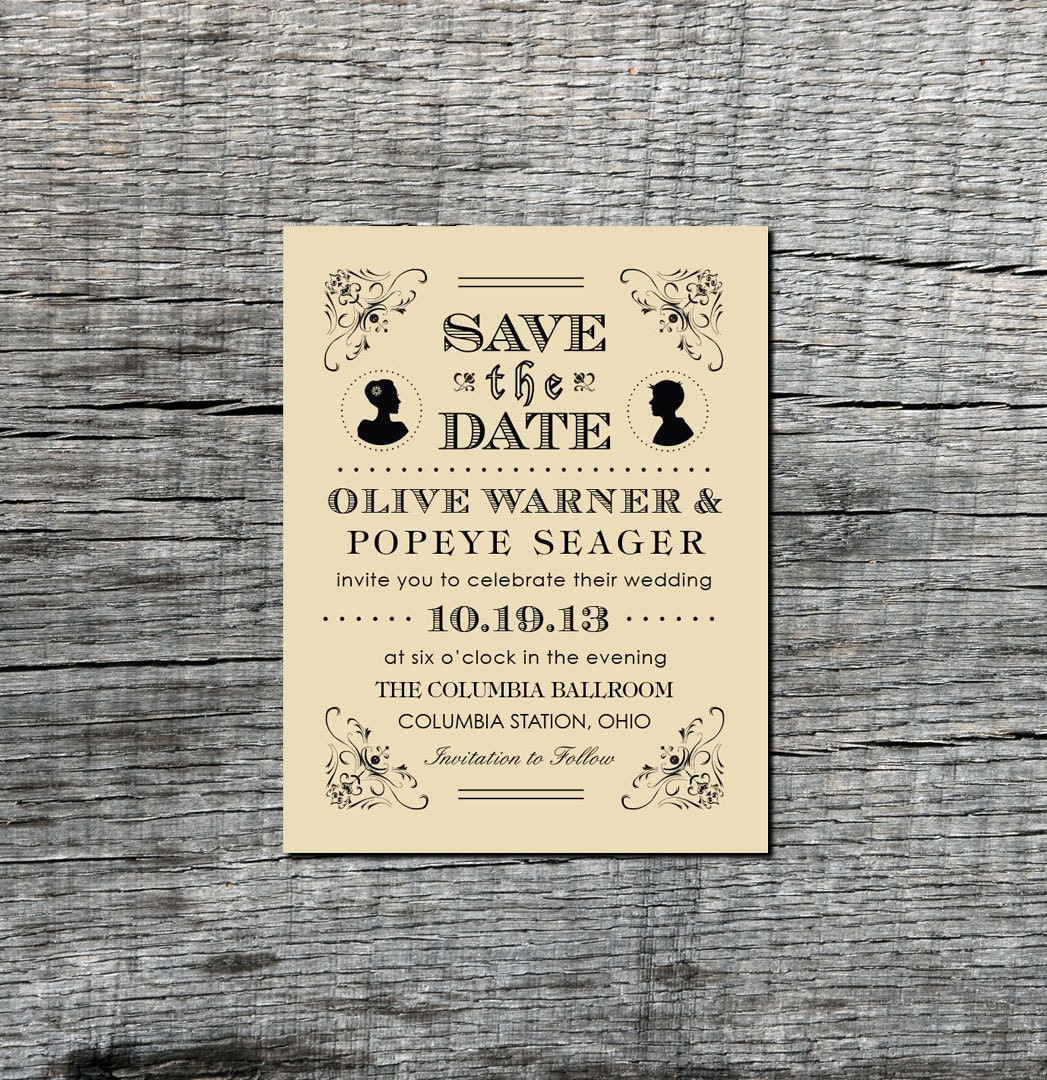 Vintage Silhouette Couple - Save the Date Magnets or card - Custom save the date DIY Printable