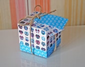 Box 6x6x6 cm and 2 Gift Tags Cartoon Cute Little Owls Digital Collage Sheet JPG 181