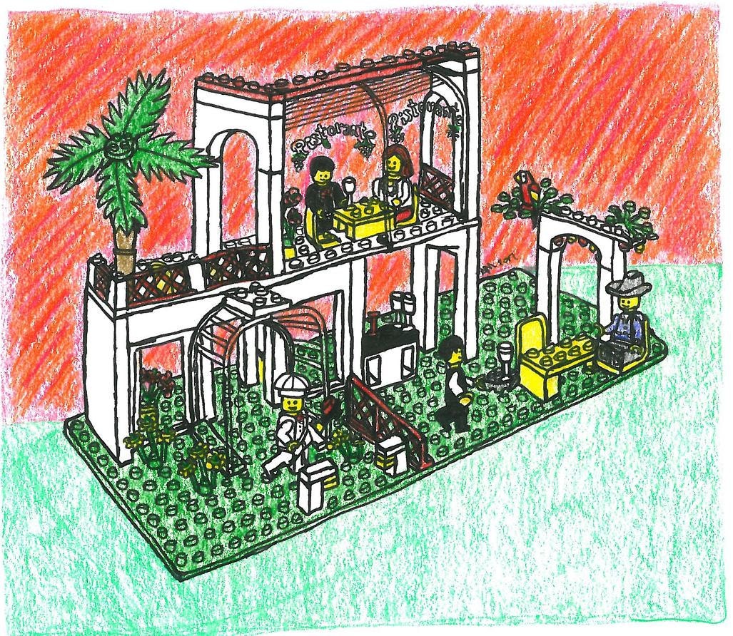 Original Drawing of a Lego restaurant - Original art/drawing - Size A5 not framed