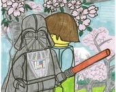 Original Marker Drawing of Lego Darth Vader and Lego Woman in a Japanese landscape