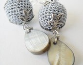 Free shipping - Grey Crocheted Bead Earrings