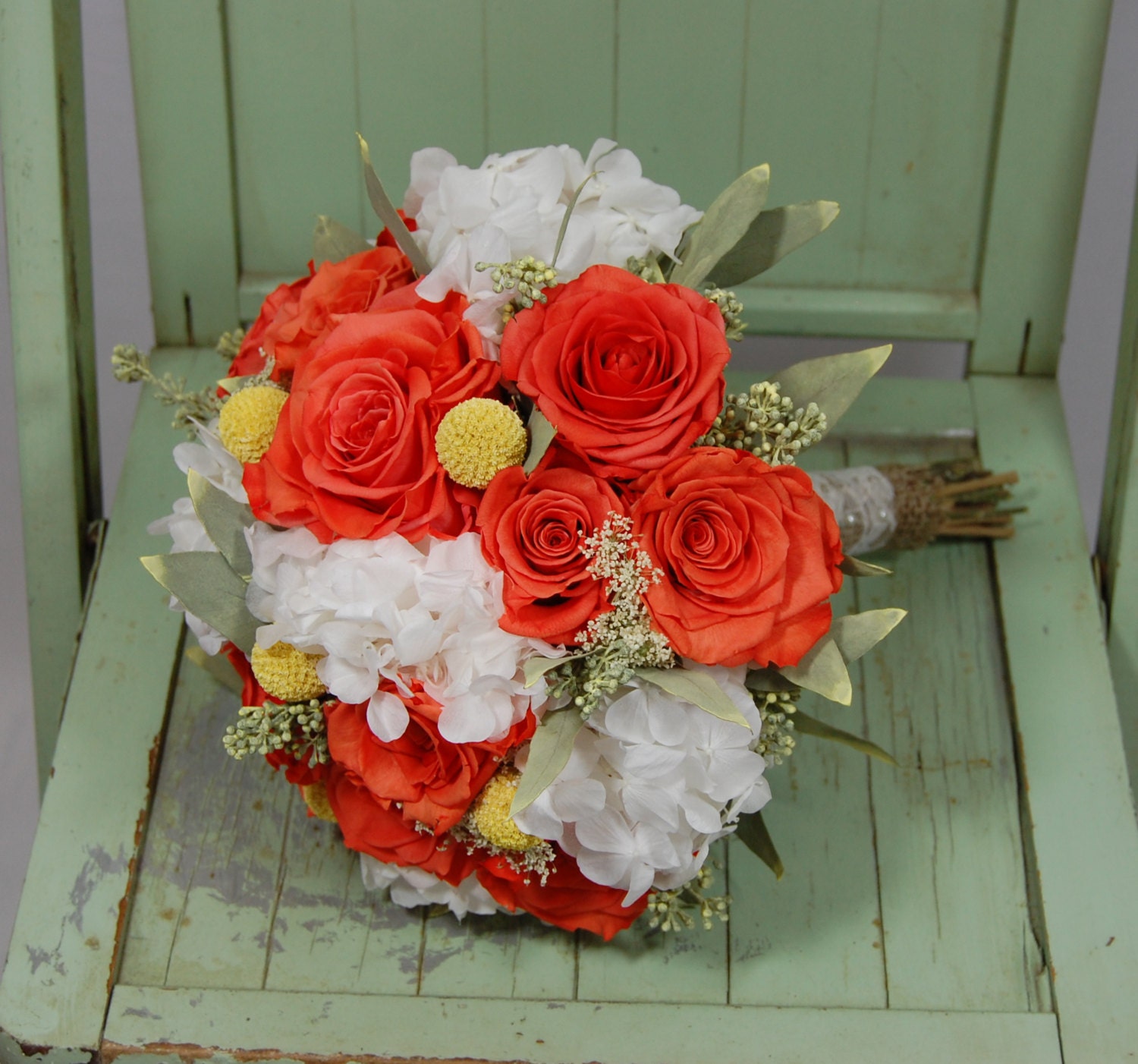 Dried / Preserved Bridal Bouquet in Warm Peach, Sage and Buttercream