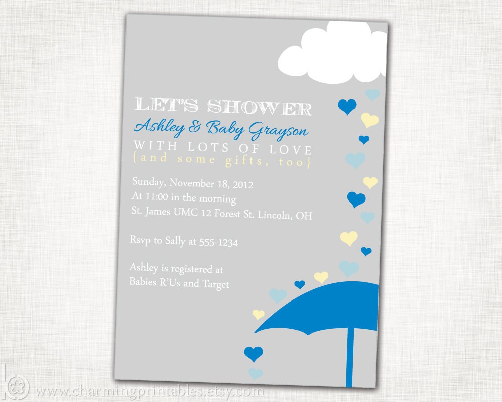 Rain Shower Baby Boy Shower Invitation - Boy Shower Invite - PRINTABLE DIY Digital File - Shower In Love - Rain Shower Collection Il_570xn