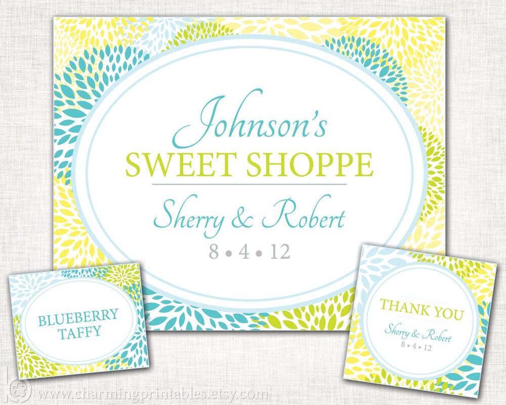 Floral Buffet Set - Custom Colors - PRINTABLE PDF Files Custom Package - Buffet Labels Sign and Tags - Floral Collection Il_570xn