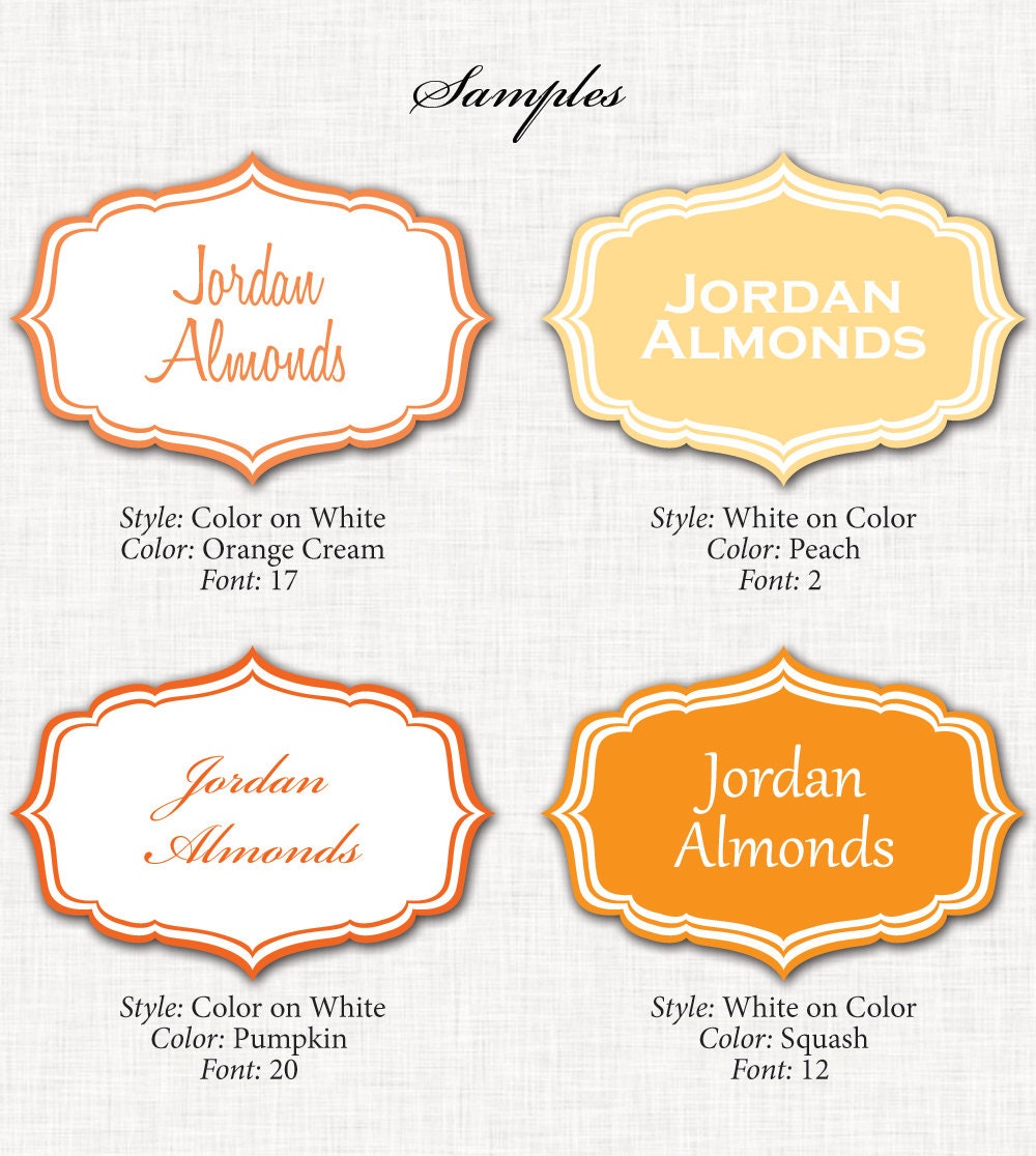 Orange Buffet Labels - PRINTABLE - 8 Elegant (Candy, Dessert, Popcorn, Snack, Ice Cream, Cookie...) Buffet Labels