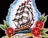Traditional Ship Tattoo Flash Painting - Homeward Bound