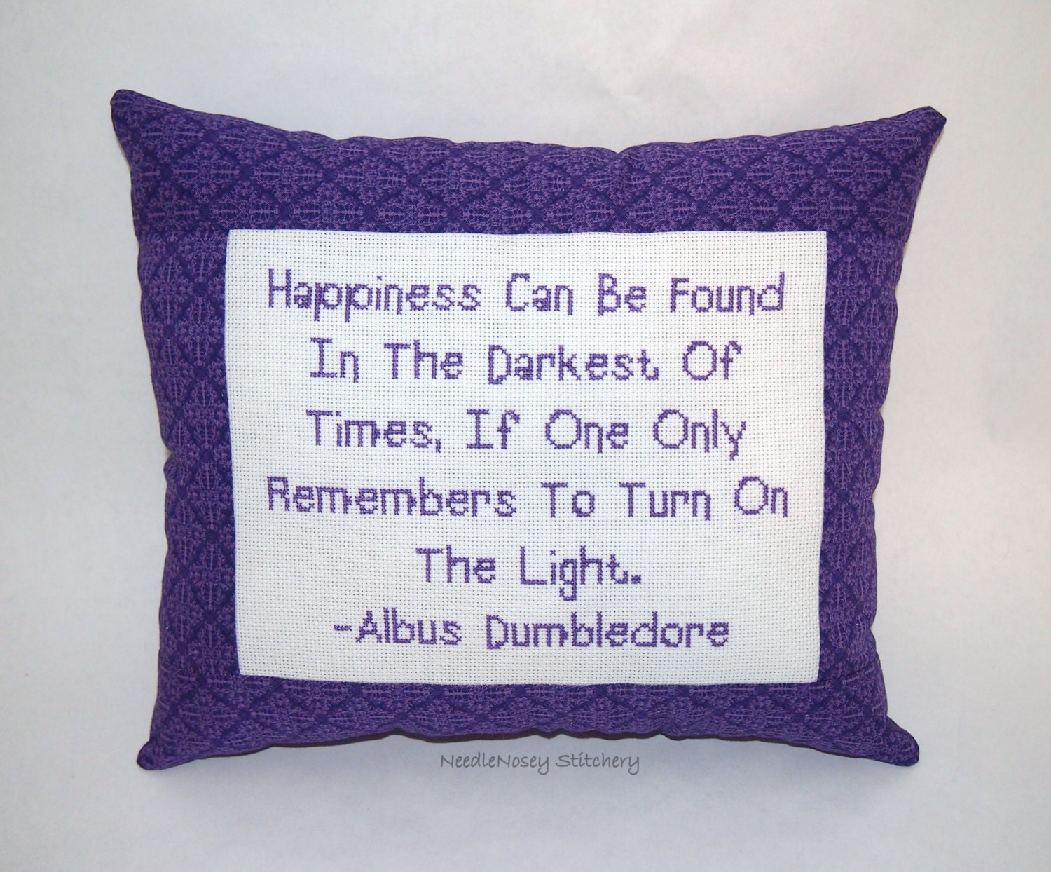 Harry Potter Cross Stitch Pillow, Purple Pillow, Albus Dumbledore Quote