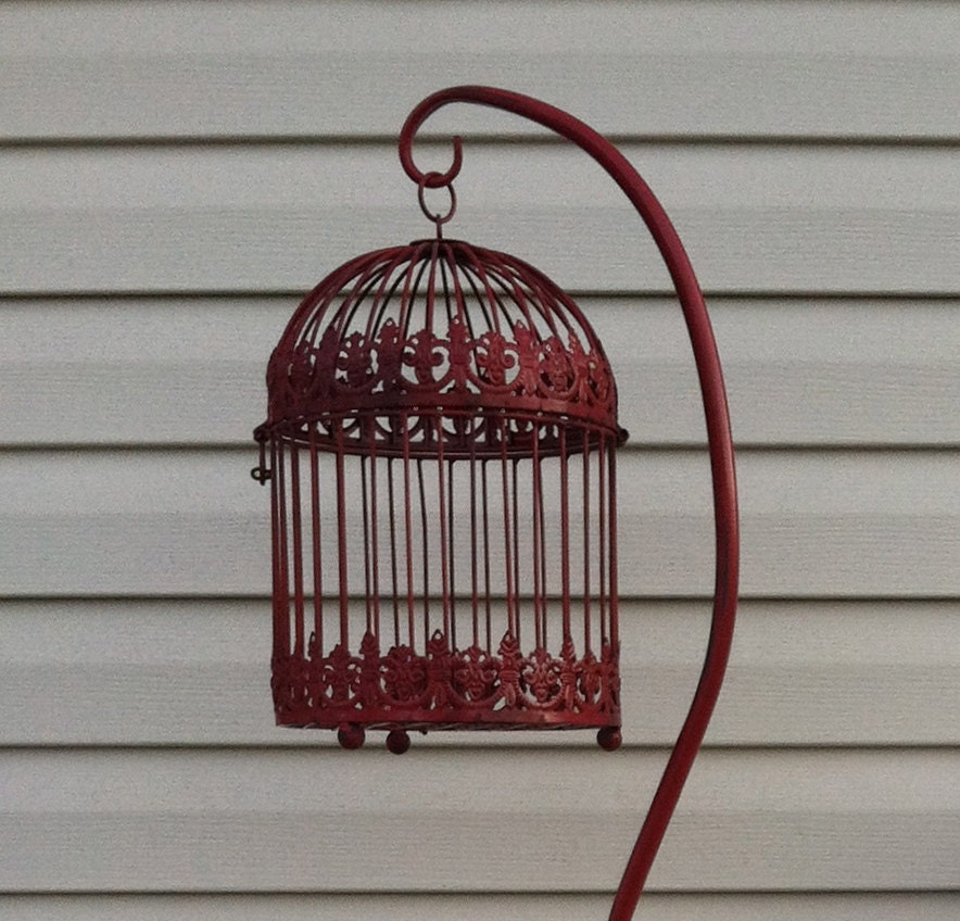 Red 5 Feet Tall Hanging Bird Cage w/ Stand by ReFeatherYourNest