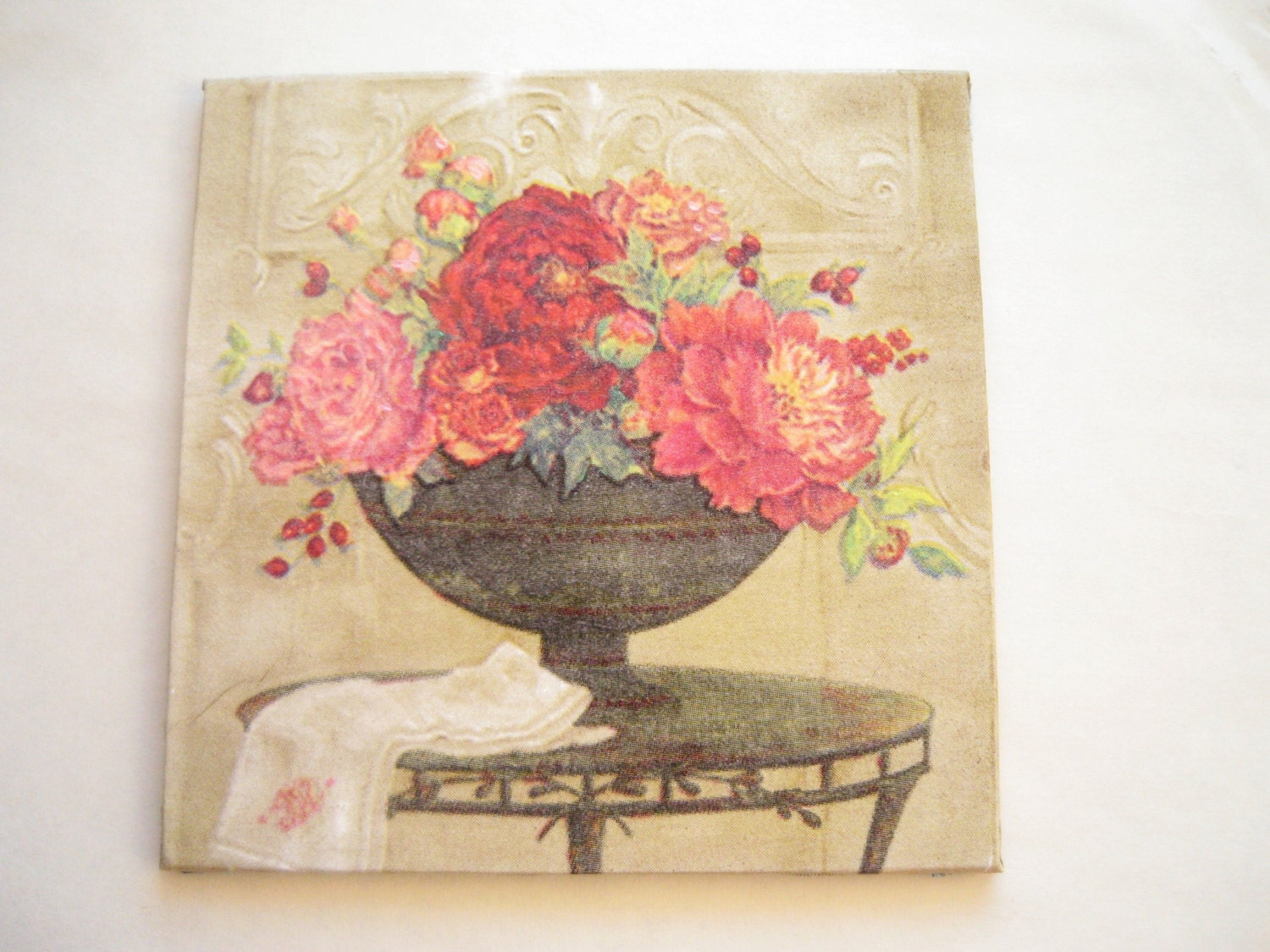 Set of 3 - Floral Arrangement. Rustic. Shabby chic. Home decor. Decoupage on canvas. Romantic gift. Gift for her. Wedding decor