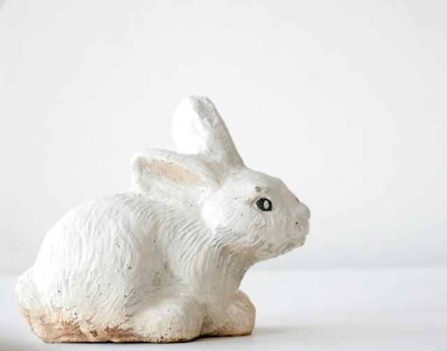 Vintage Concrete Bunny Garden Statue - 1960's Chippy Shabby Chic Cottage, Spring Home, Easter Centerpiece - msjeannieology