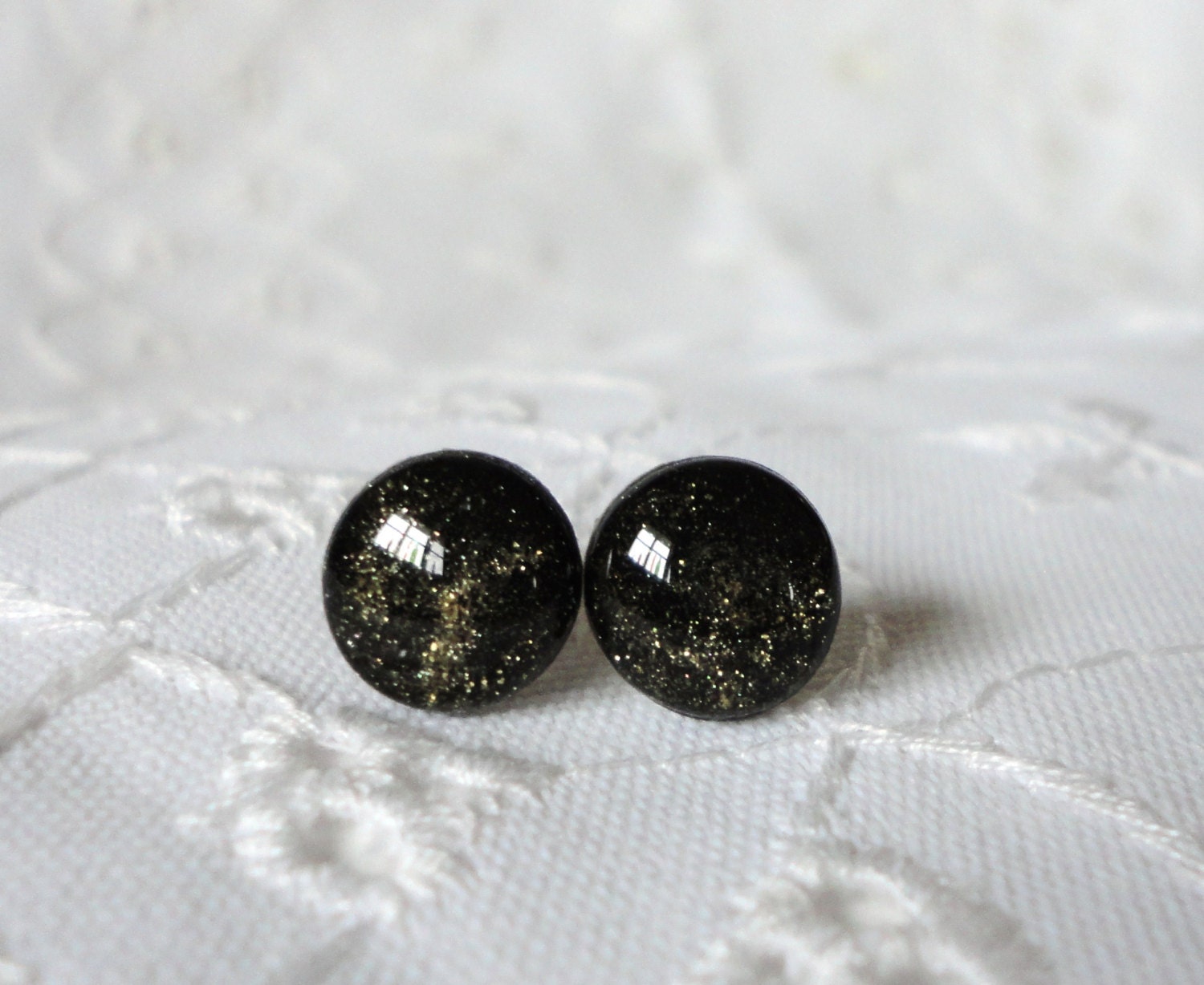 Black and Shimmer Studs - Black Studs - Black Earrings - Shimmer Studs