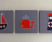 Nautical sailing beach  theme canvas handmade. Picture & wall decal kids bedroom boys. Children's or baby nursery decor