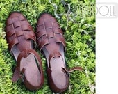 Brown Vintage Inspired Fashion Handmade Handcrafted  Leather Shoes Flat Casual Slippers Sandals Flip Flops