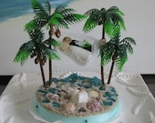 Hammock Palm Trees Beach Wedding Cake Topper-Seashell Beach Wedding Cake Topper