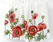 Red Poppies hand painted silk dress .Red, green and white. Gift for kids. Made to order.