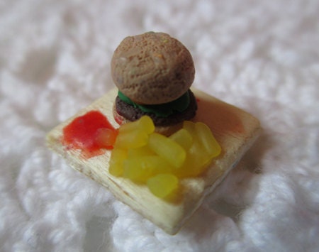 Doll House Miniature Hamburger and French fries.