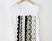 Hand Screen Printed Frill Tee with Gold Glitter