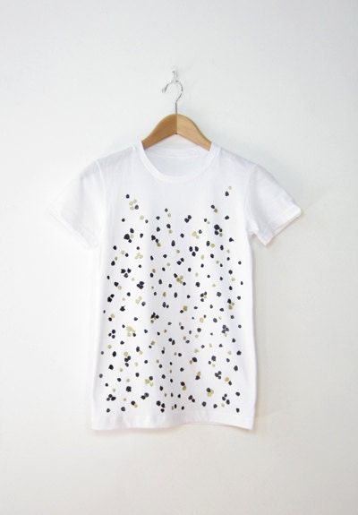 Organic Cotton Tee Hand Screen Printed Little Dots with Gold Glitter