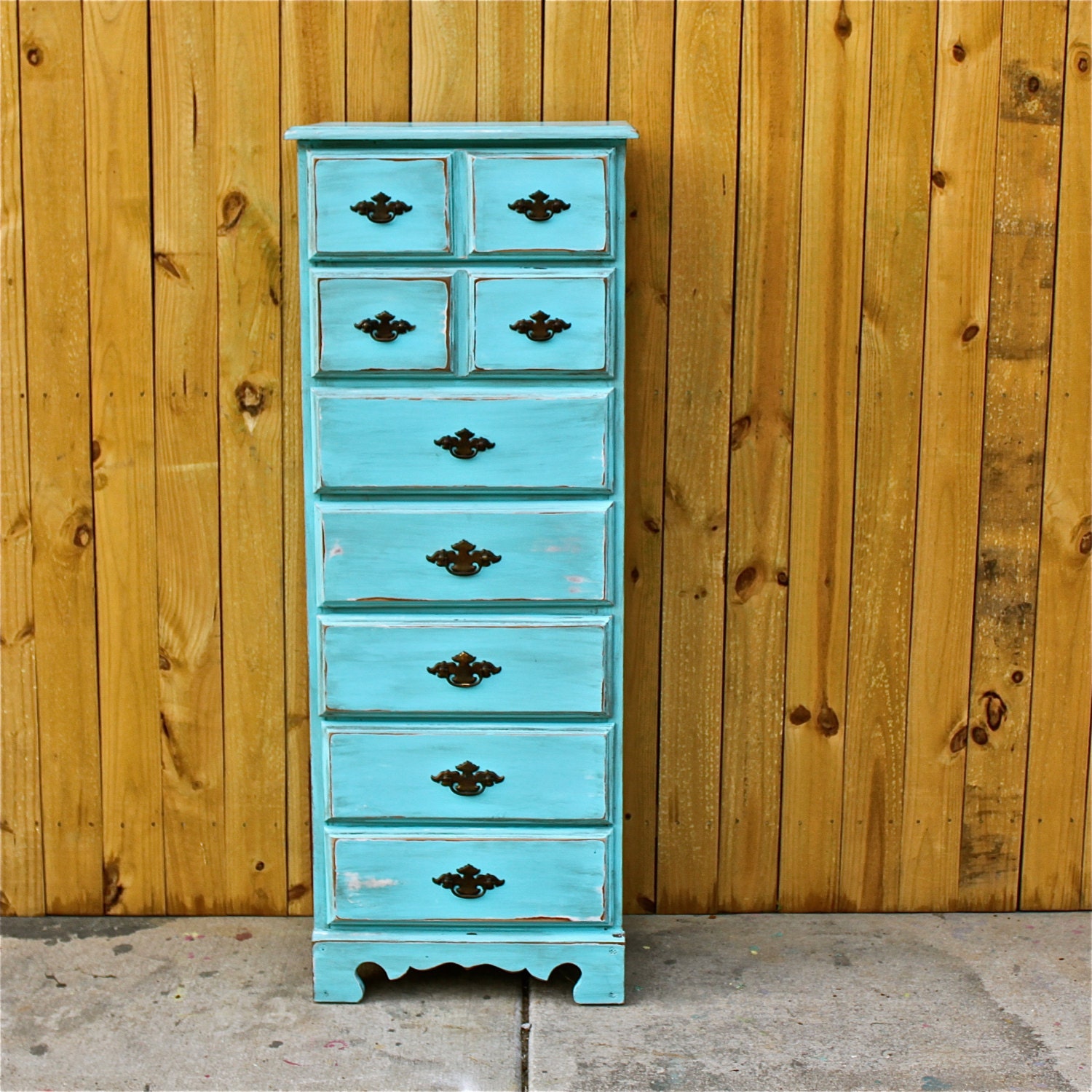 Bayside Blue Vintage Lingerie Chest/ Brown Glaze /VintageHardware /Bedroom Furniture/ Dresser/ TV Stand/ Storage/ Distressed