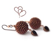 Beaded Bead earrings "Chocolate" Niobium Earring Hooks Chocolate Brown Copper Minimalist Beadwork Jewelry Modern