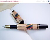 ON SALE Bethlehem Olive Wood Fountain Pen - Hand Made Wood Pen - Titanium and 24kt Gold Metal Finish - Leatherette Pen Gift Box Included