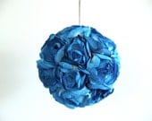 Blue Wedding Decoration, Turquoise Pomander made from vintage blue colored paper roses Decorations Photo Prop Pink