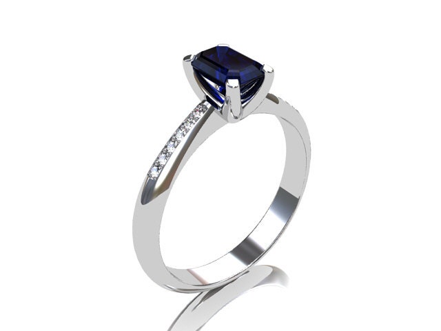 Blue sapphire ring, Diamond, emerald cut sapphire, solitaire, engagement ring, Diamond engagement, blue, emerald cut