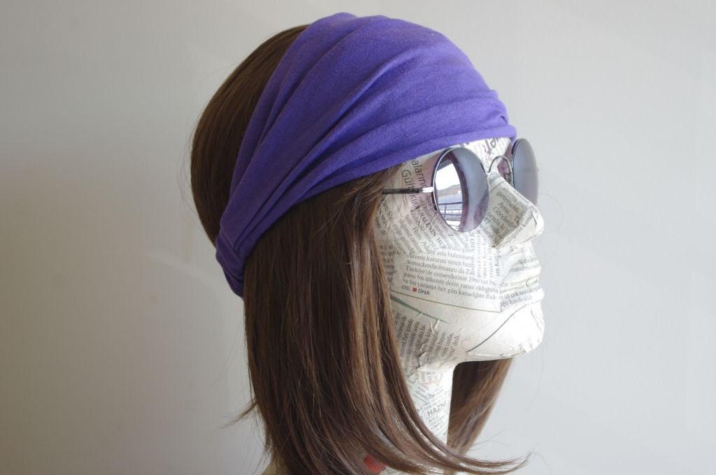 Wide Stretchy cotton Fashion all day comfort woman's Headband hair band turban head wrap dark purple  black  flower.. Hippie gypsy