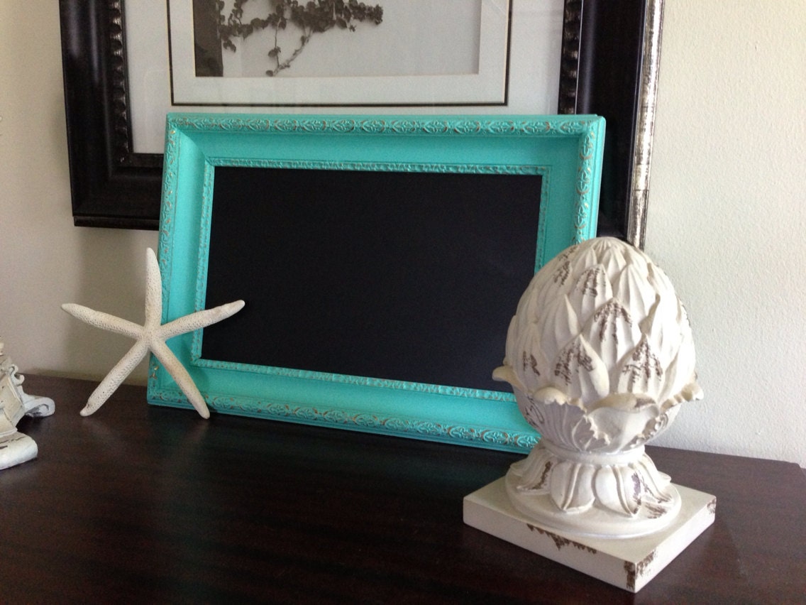 Vintage Wood Frame UpCycled to Chalkboard in  Aqua  Menu Board