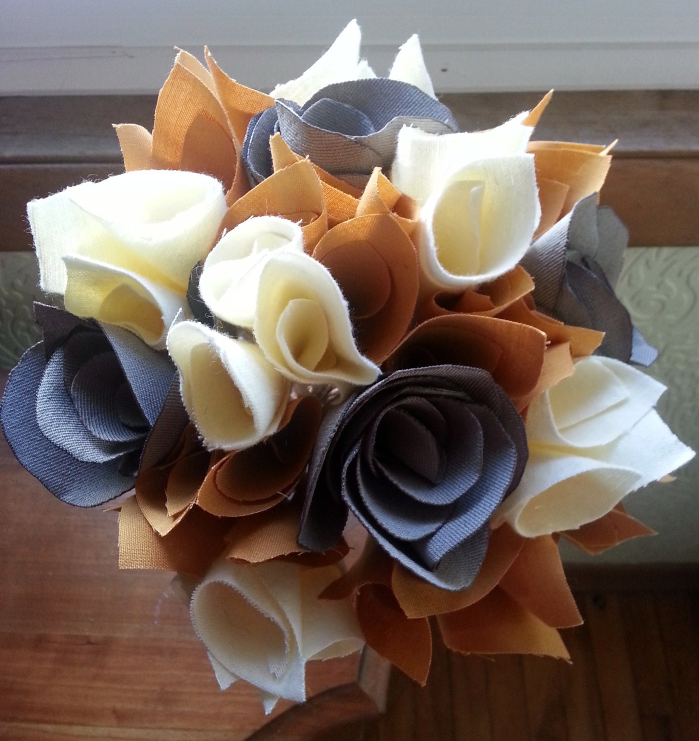 Yellow and Grey Fabric Rose Bouquet