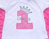 Princess Number Birthday Appliqued with Sequin Crown T-Shirt