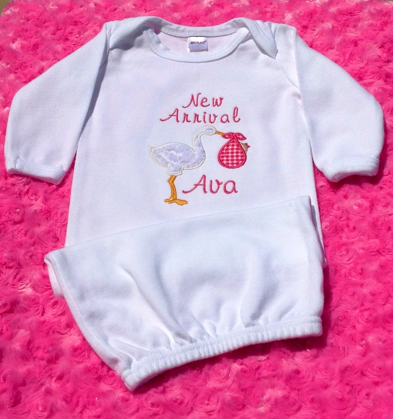 NEW ITEM Personalized Applique Stork Baby Gown