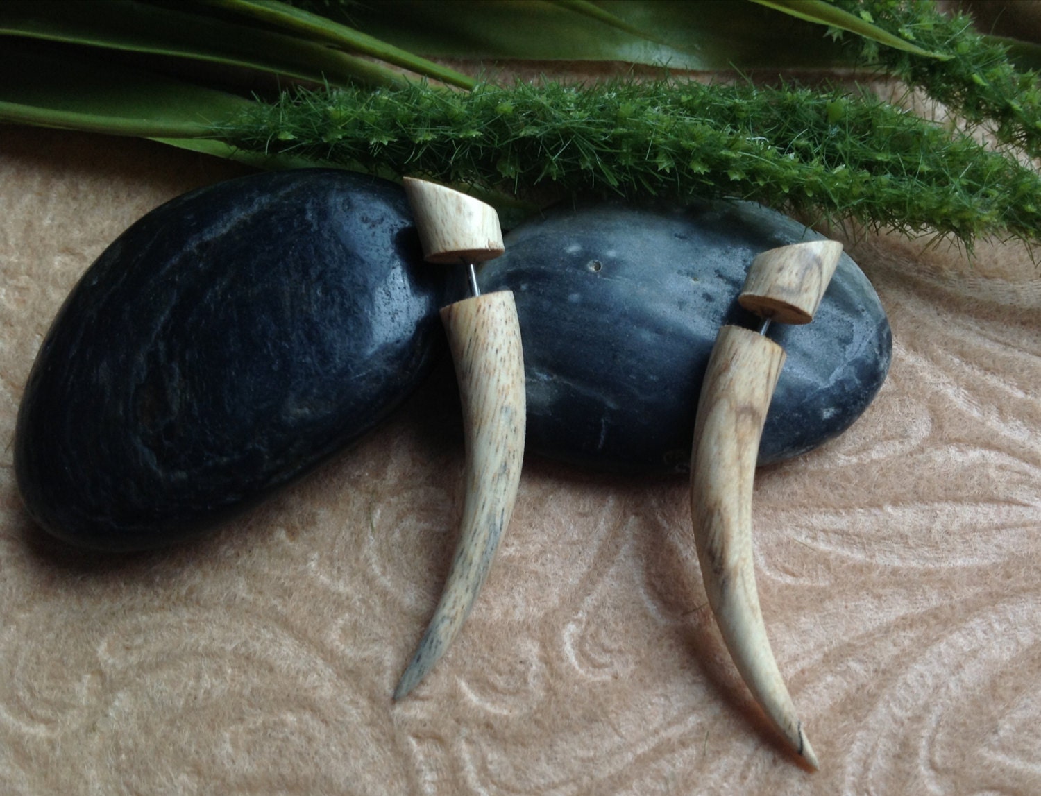 Fake Gauge Earrings, "Spikes" Tamarind Wood, Hand Carved, Naturally Organic, Tribal