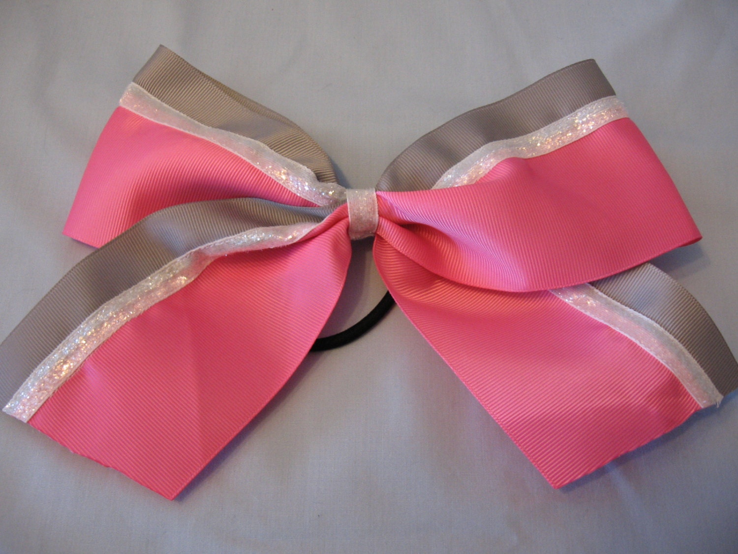 Cheer Bow - Big Cheer Bow - 3" Cheer Bow - Cheerleader Bow - Competition Bow - Pink Grey and White Bow