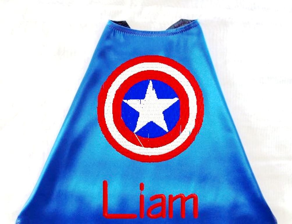 Boy's Cape,  Embroidered Captain America Logo Personalized with Monogram Royal Blue