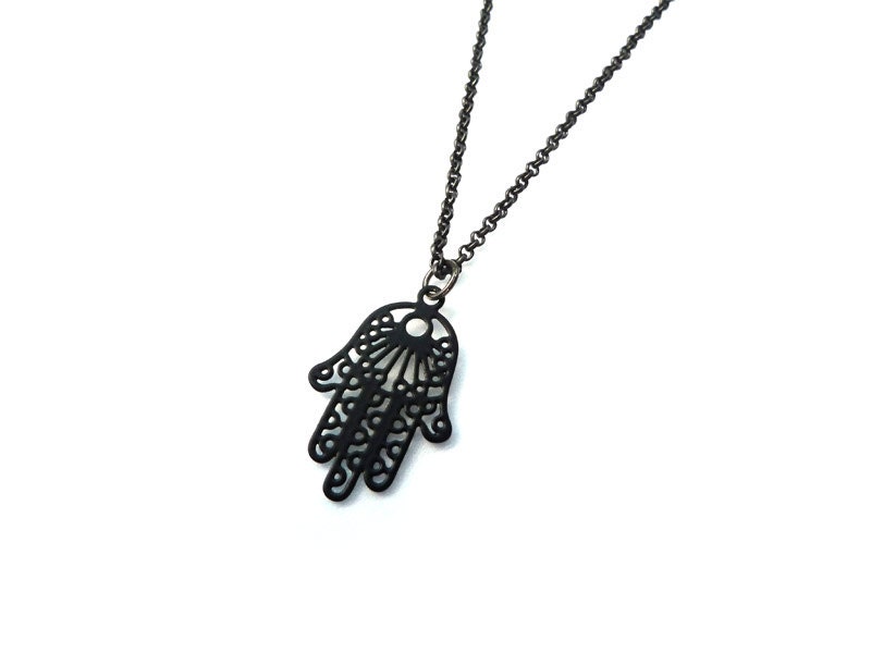 Non Bling Bling - Black Hamsa Hand Necklace